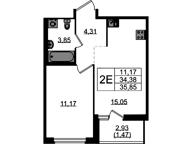1-комнатная квартира 35.85 м², 13/15 эт., ЖК «GloraX Парголово»